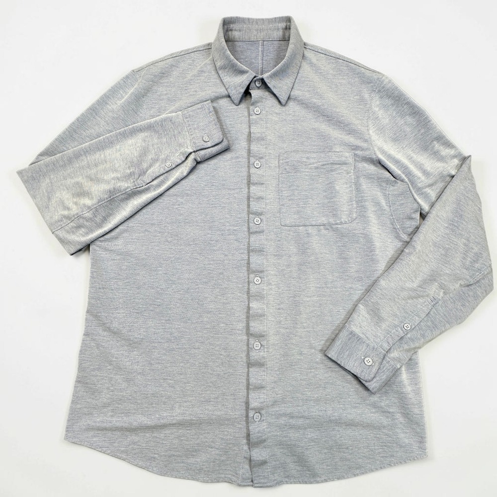 Lululemon Commission Long-Sleeve Shirt Pocket Mens L Heather Blue 4 Way Stretch